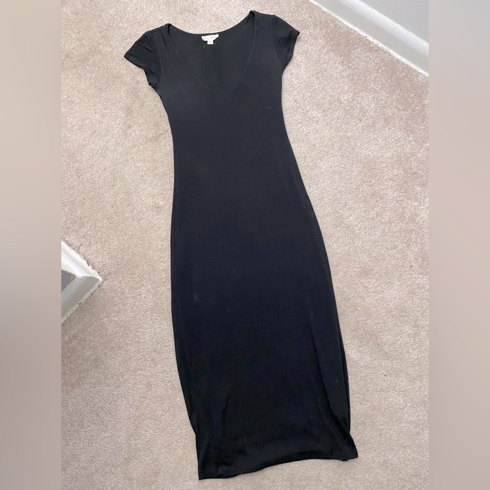Black bodycon midi length scoop neck dress, Size S